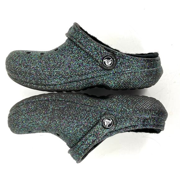 Crocs Classic Green Glitter Clog Fleece Lined Women's 6 - Picture 7 of 9